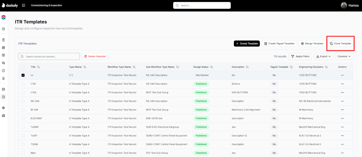Clone Template dialog.