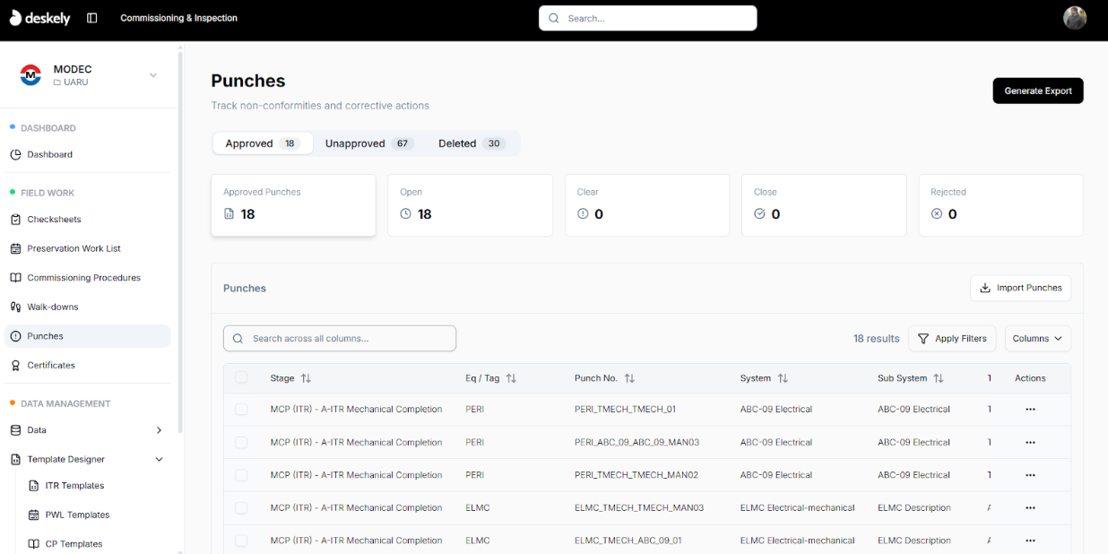 Tablet app screen showing punch creation.