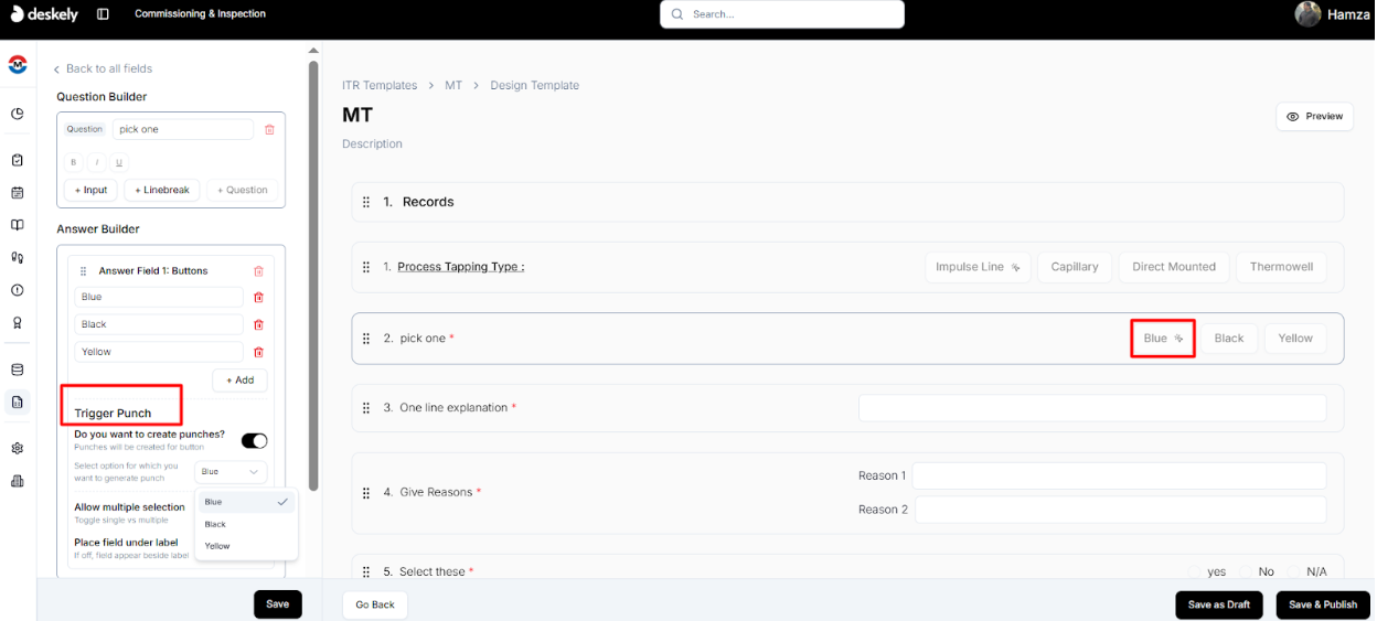 Designer canvas with a sample section inserted.