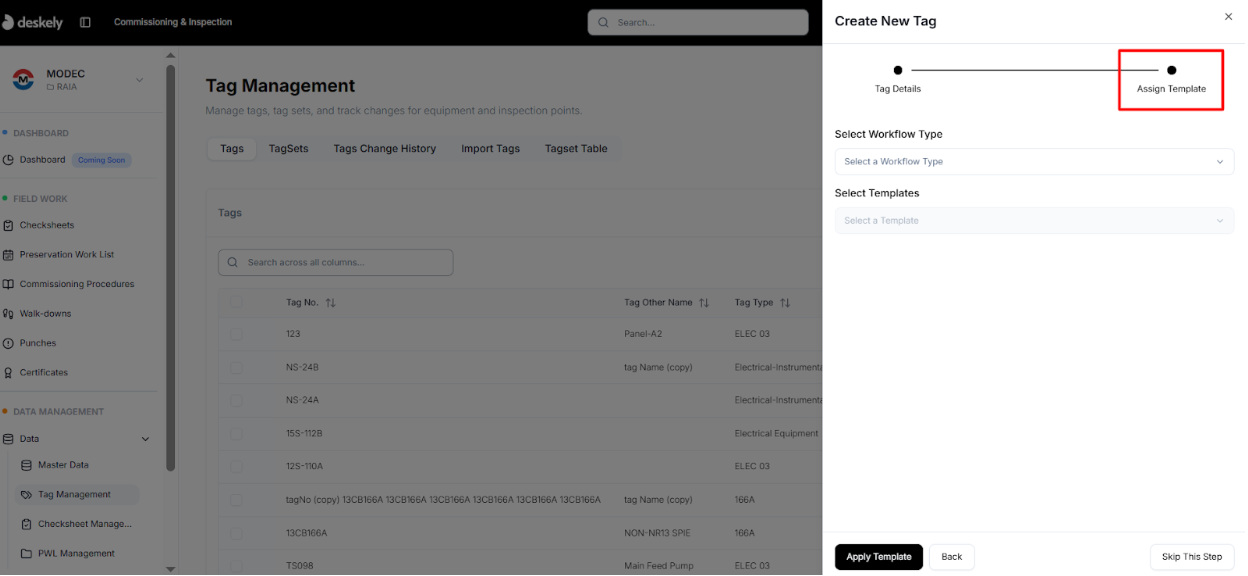 Assign template step for PWL tags.